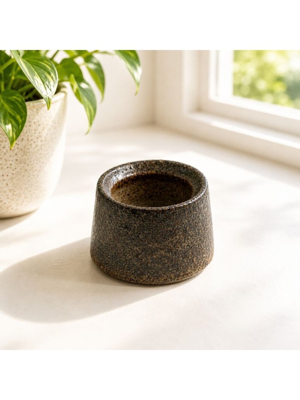 Vintage Handmade Studio Pottery Stoneware Cup Speckled Ceramic Vessel Rustic Dec